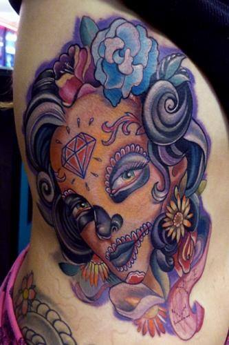 tatuaje catrina color tattoo 3 - Catrinas en Tatuajes