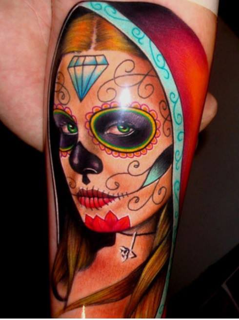 tatuaje catrina color tattoo 5 - Catrinas en Tatuajes