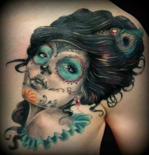 tatuaje catrina color tattoo 6 - Catrinas en Tatuajes