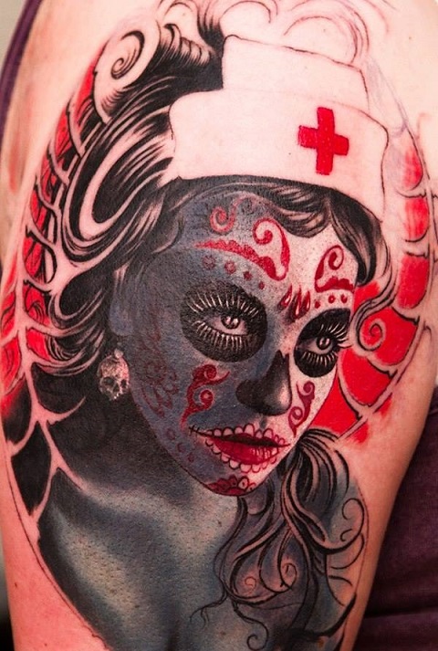 tatuaje catrina color tattoo 8 - Catrinas en Tatuajes