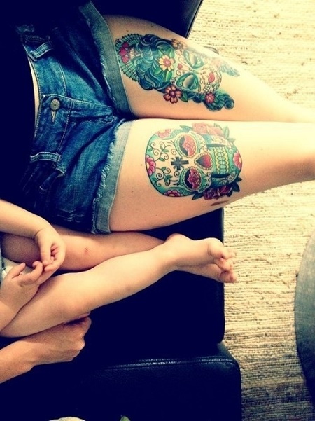 tatuajes catrinas pierna tattoo 4 - Tatuajes para Mujeres en las Piernas