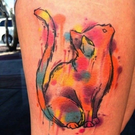tatuajes de gatos acuarela nueva escuela 1 - tatuajes de gatos