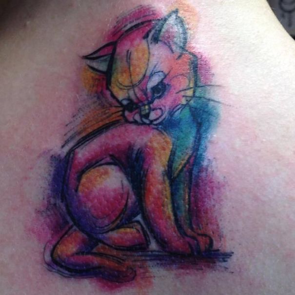 tatuajes de gatos acuarela nueva escuela 3 - tatuajes de gatos