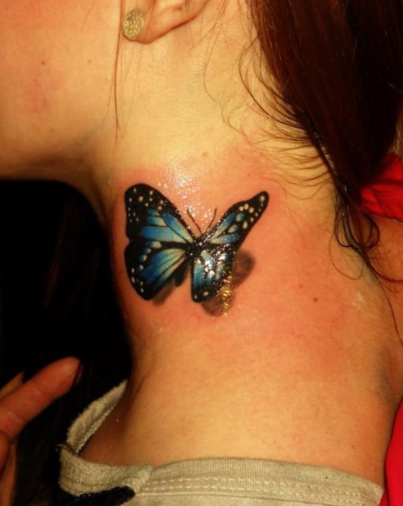 tattoo mariposa cuello flores 1 - tatuajes de mariposas