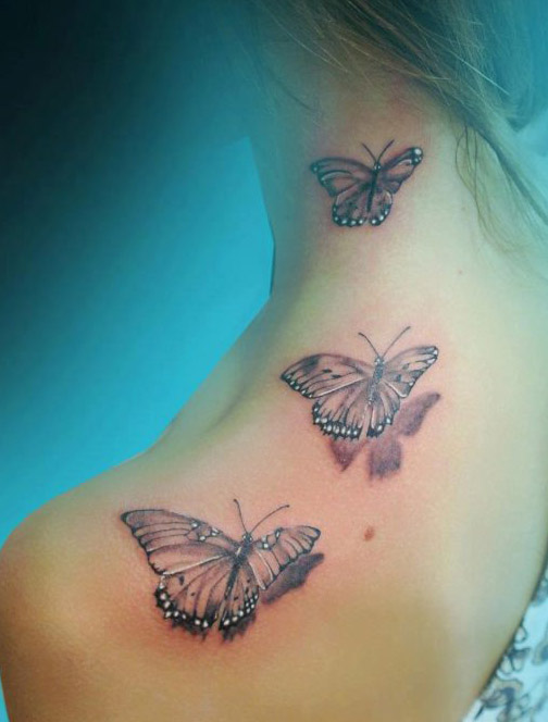 tattoo mariposa cuello flores 5 - tatuajes de mariposas