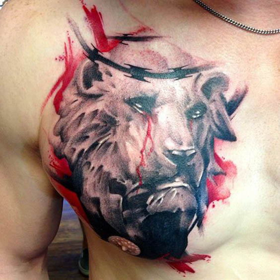 tatuajes leones pecho 1 - leones