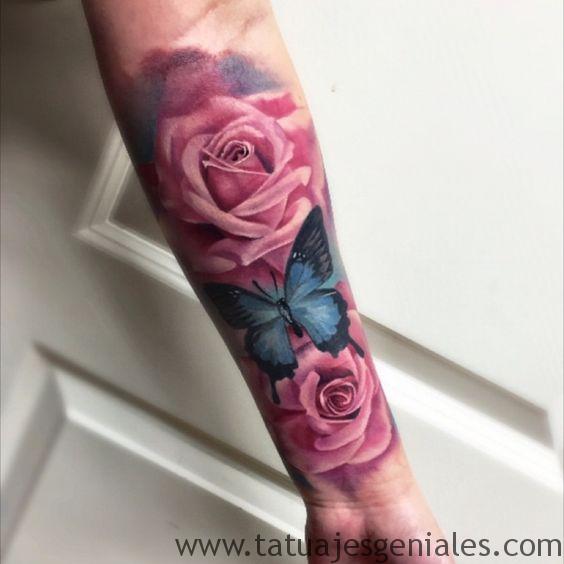 tatuaje mariposa rosas 1 - tatuajes de rosas