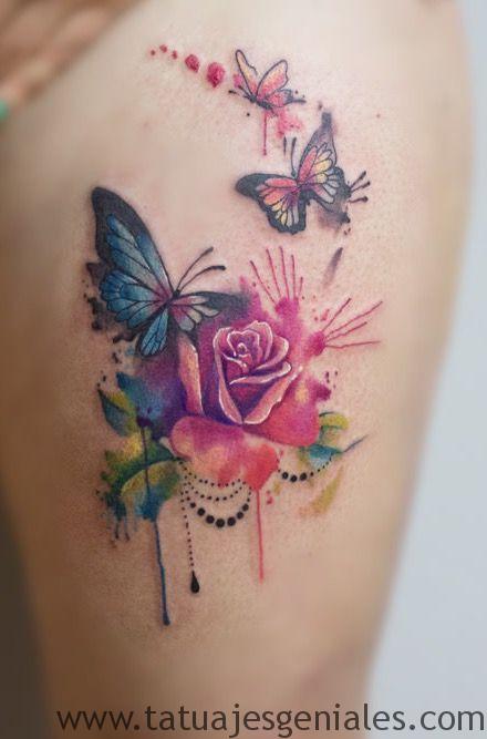 tatuaje mariposa rosas 2 - tatuajes de rosas