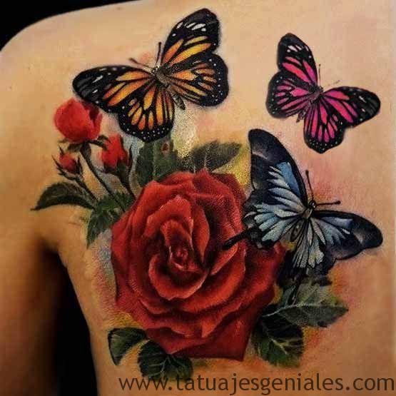 tattoo de rosas y mariposas