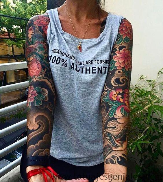 tattoo brazo manga mujer 4 - tatuajes en el brazo