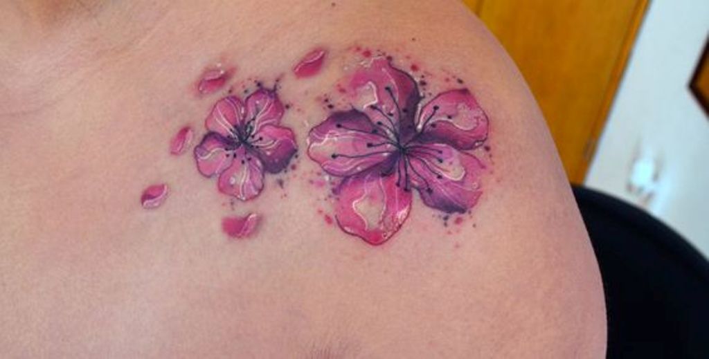 acuarela cerezo 4 - tatuajes de flor de cerezo