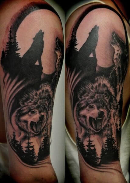 tauajes lobos luna 1 - tatuajes de lobos