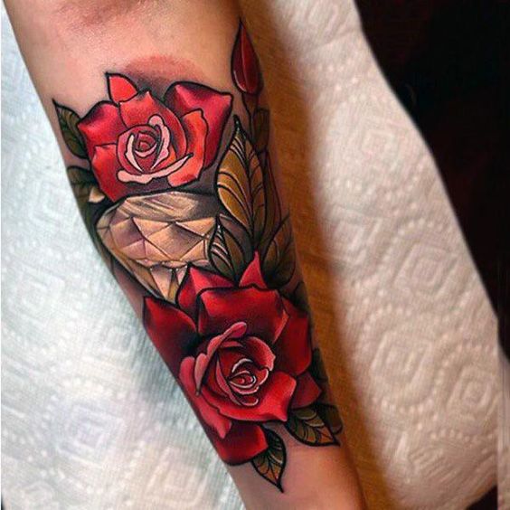 diamantes con rosas 3 - Tatuajes de diamantes