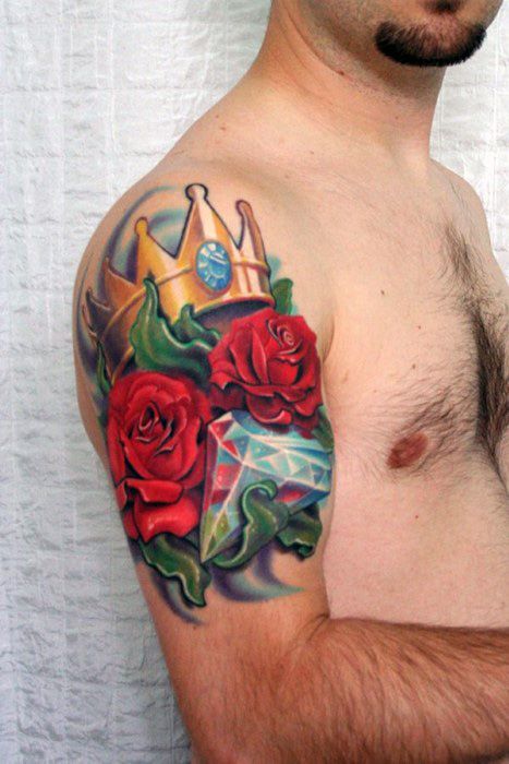 diamantes con rosas - Tatuajes de diamantes