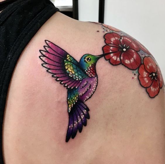 colibri a color 2 - tatuajes de colibrí
