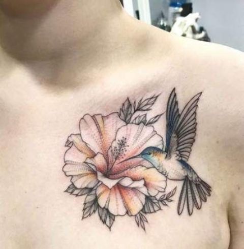 colibri con flores 1 - tatuajes de colibrí