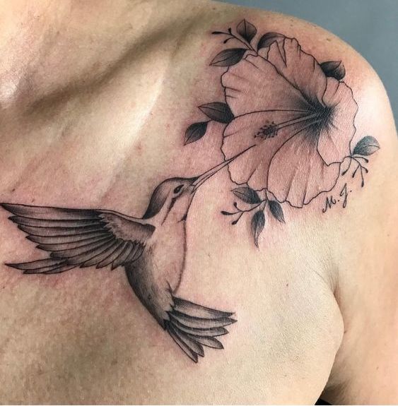 colibri con flores 5 - tatuajes de colibrí