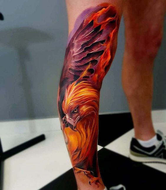 pierna fenix 1 - Tatuajes de ave fénix