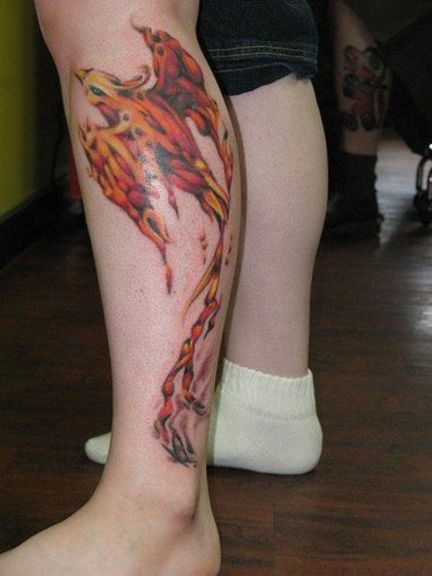 pierna fenix 4 - Tatuajes de ave fénix
