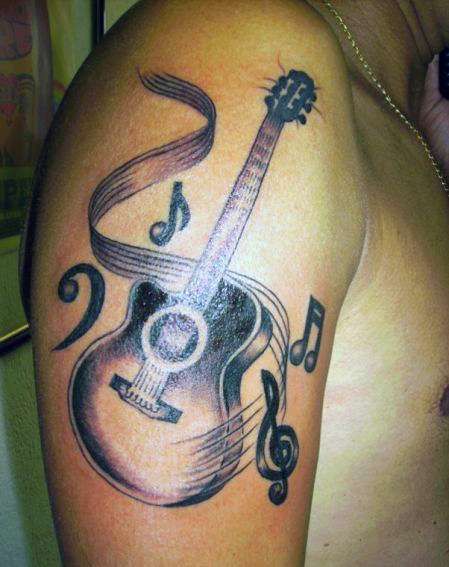 guitarras y notas musicales 1 1 - tatuajes de guitarras