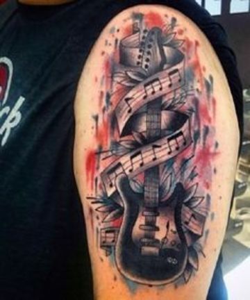 guitarras y notas musicales 2 1 - tatuajes de guitarras