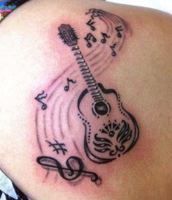 guitarras y notas musicales 3 1 - tatuajes de guitarras
