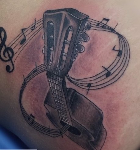 guitarras y notas musicales 4 1 - tatuajes de guitarras