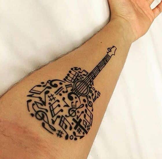 guitarras y notas musicales 7 1 - tatuajes de guitarras