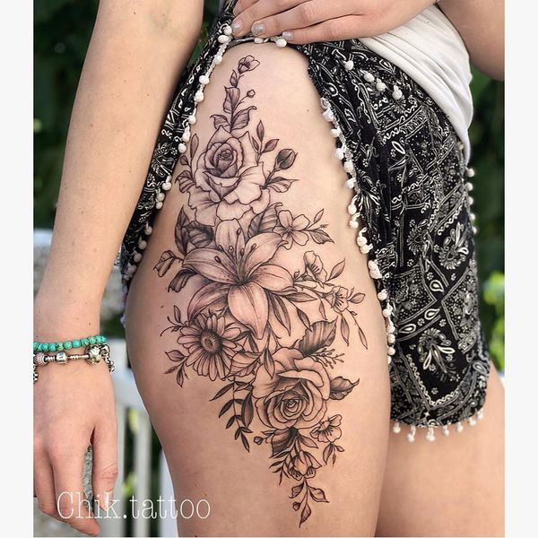 tatuajes mujeres pierna arriba muslos 4 - Tatuajes para Mujeres en las Piernas